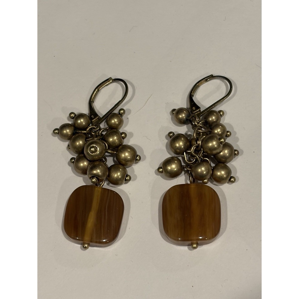Vintage Contemporary Dangle Brown Bead Pierced Earrings